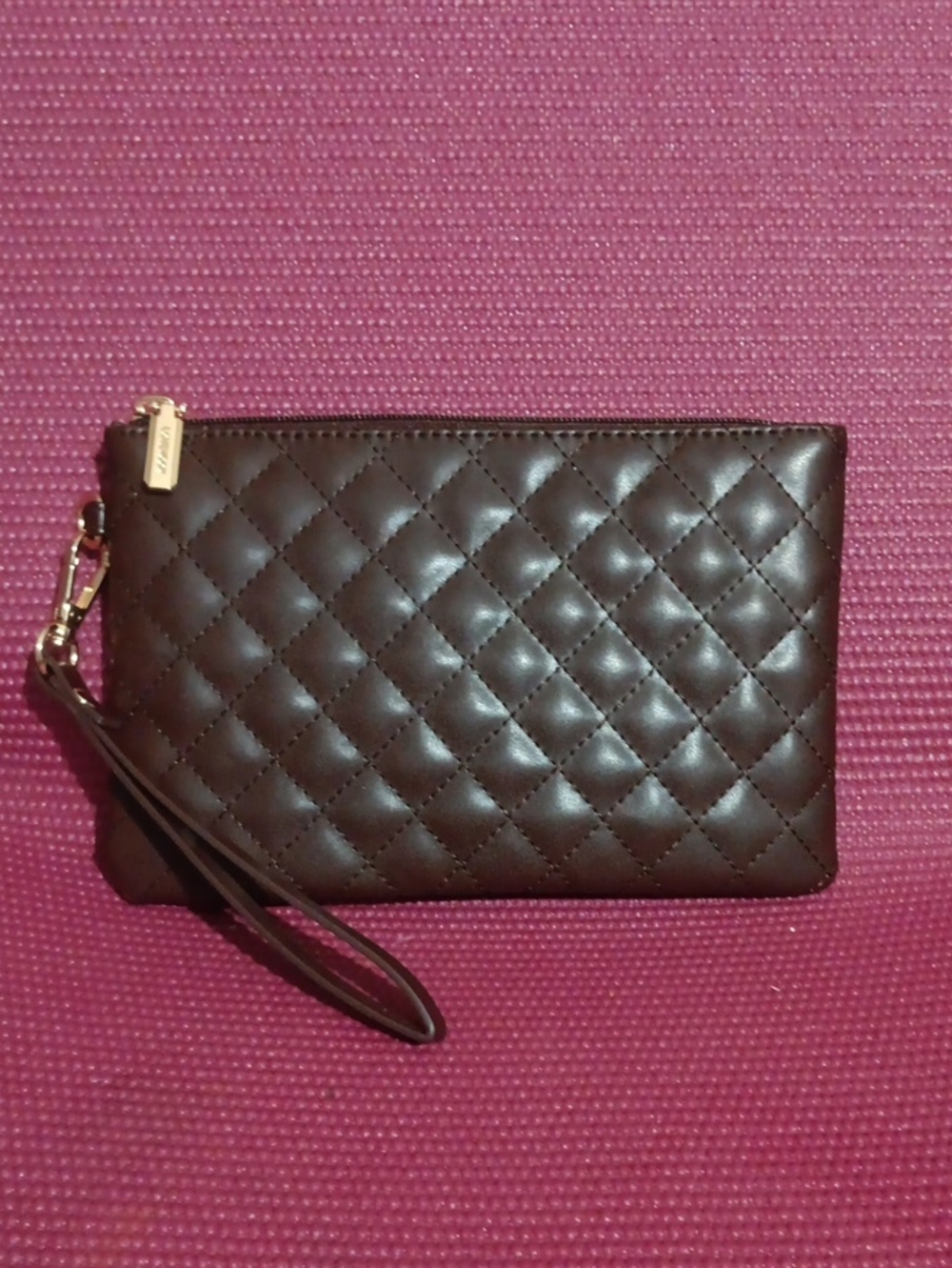 Quilted Brown Wristlet Clutch